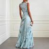2026 Tulip Print Sleeveless V-Neck Long Evening Dress for Women