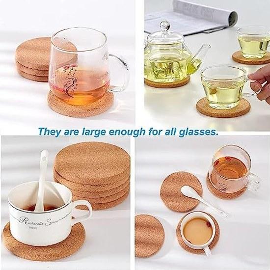 Roseelf Stylish Coaster Cork Wooden Thickness 5mm Diameter 10cm Round Type 100 Pieces Heat Resistant Non-Slip Drink Suitable DIY Decoration Edge Table