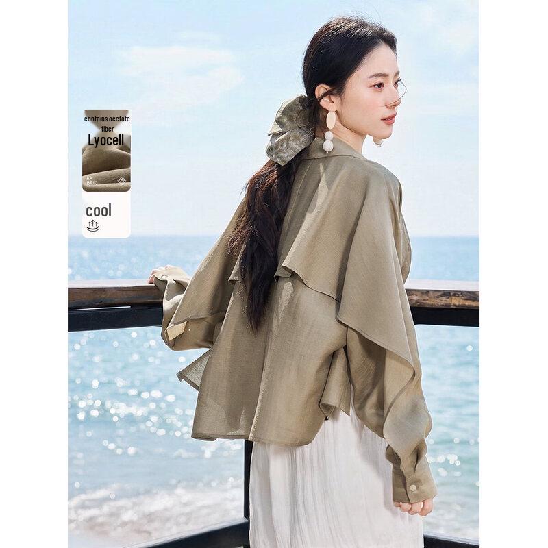 

XWI Women s Acetate Tencel Blend Ruffle Shirt Jacket XL