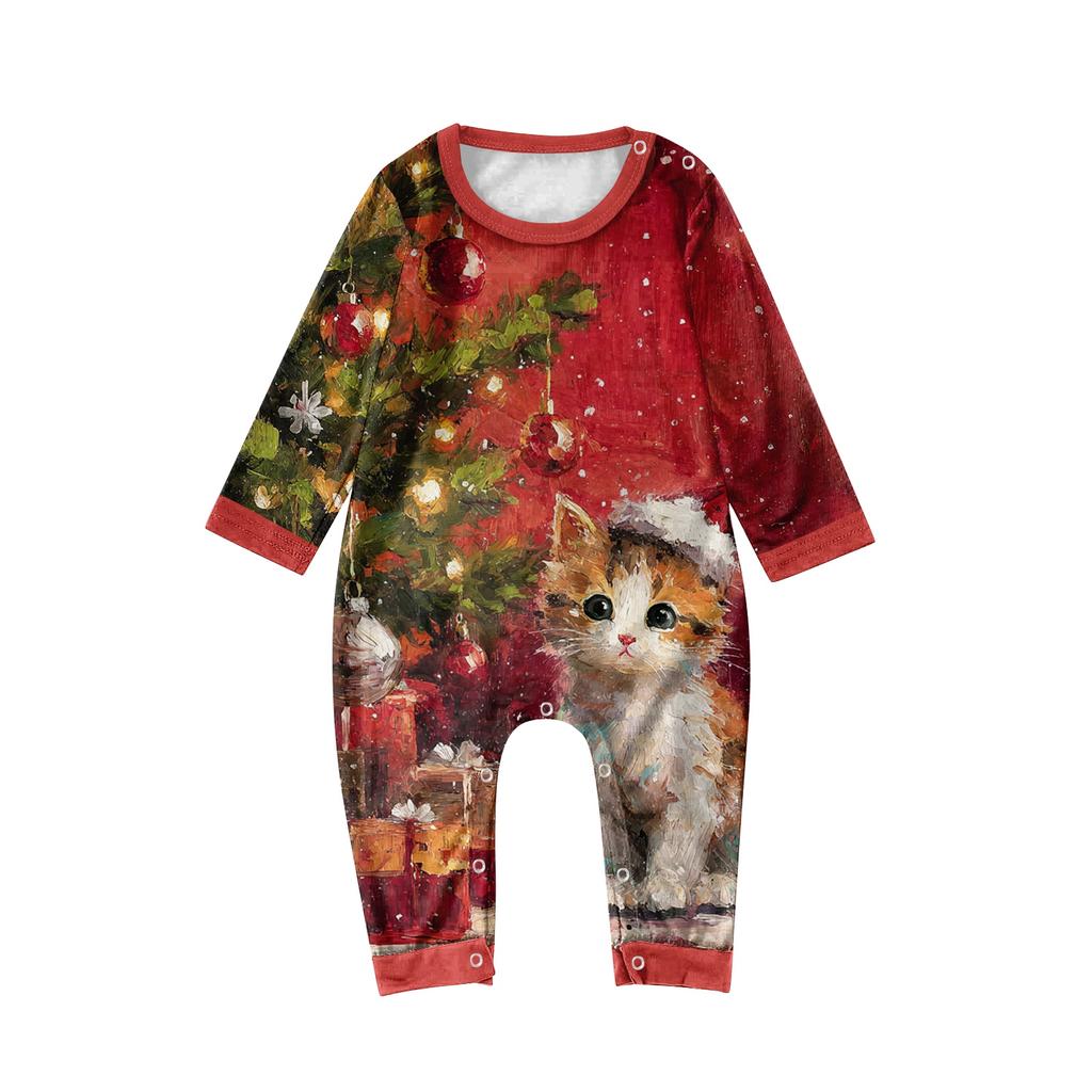 Family Casual Comfortable Long Sleeved Long Pants Christmas Printed Parent-child Set