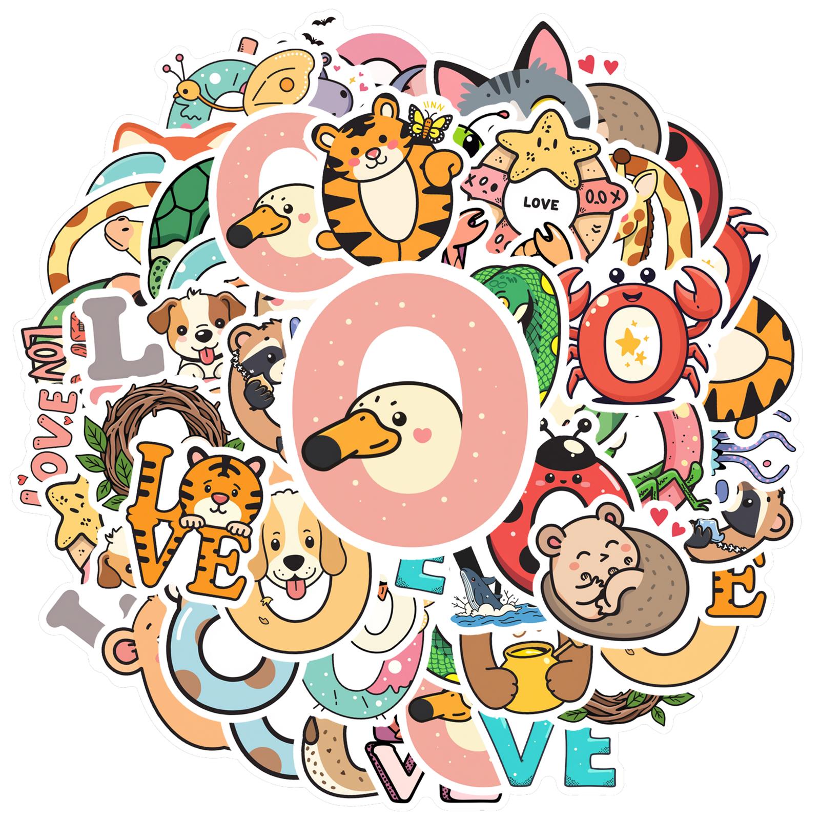 

35-100pcs Creative Cartoon Animals Graffiti Stickers Cute Watercolor Decals Diy Skateboard Phone Laptop Cool Sticker Decals