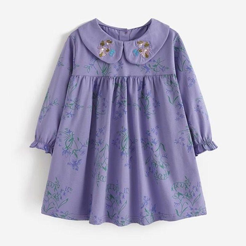 Foreign Trade Children's Doll Collar Dress 2025 Autumn and Winter New European and American Style Purple Long-Sleeved Girl Princess Dress