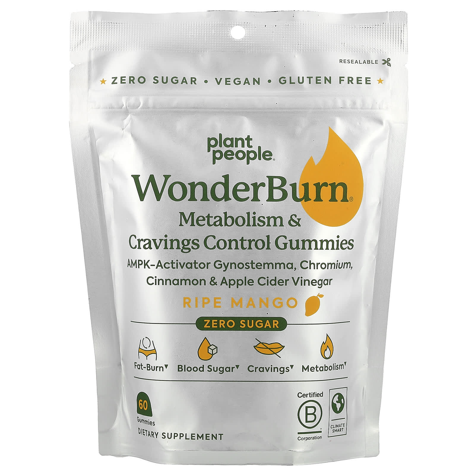 

Wonderburn®, Metabolism and Appetite Control Gummies, Ripe Mango, 60 Gummies