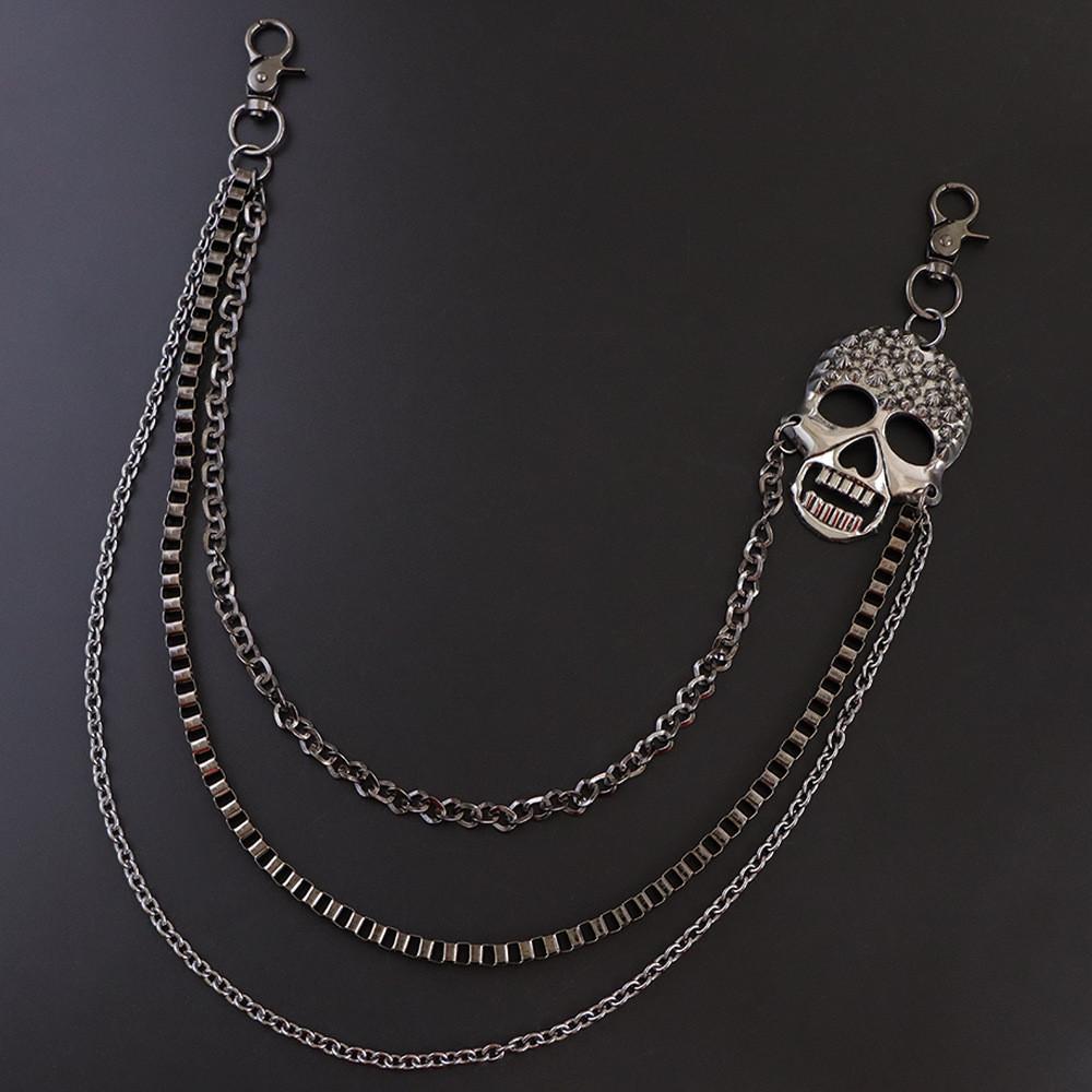Punk Metal Skull Waist Chain With Spike Layered Chain For Adult Streetwear Style