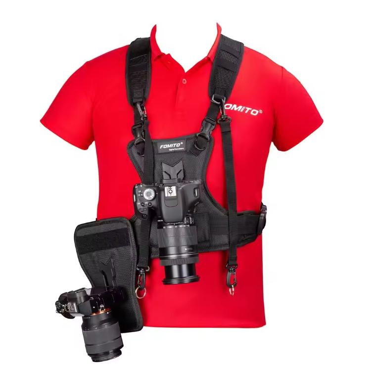 Dual Camera Harness Multi Carrying Chest Vest System with Side Holster for Canon Nikon Sony Olympus DSLR Camera