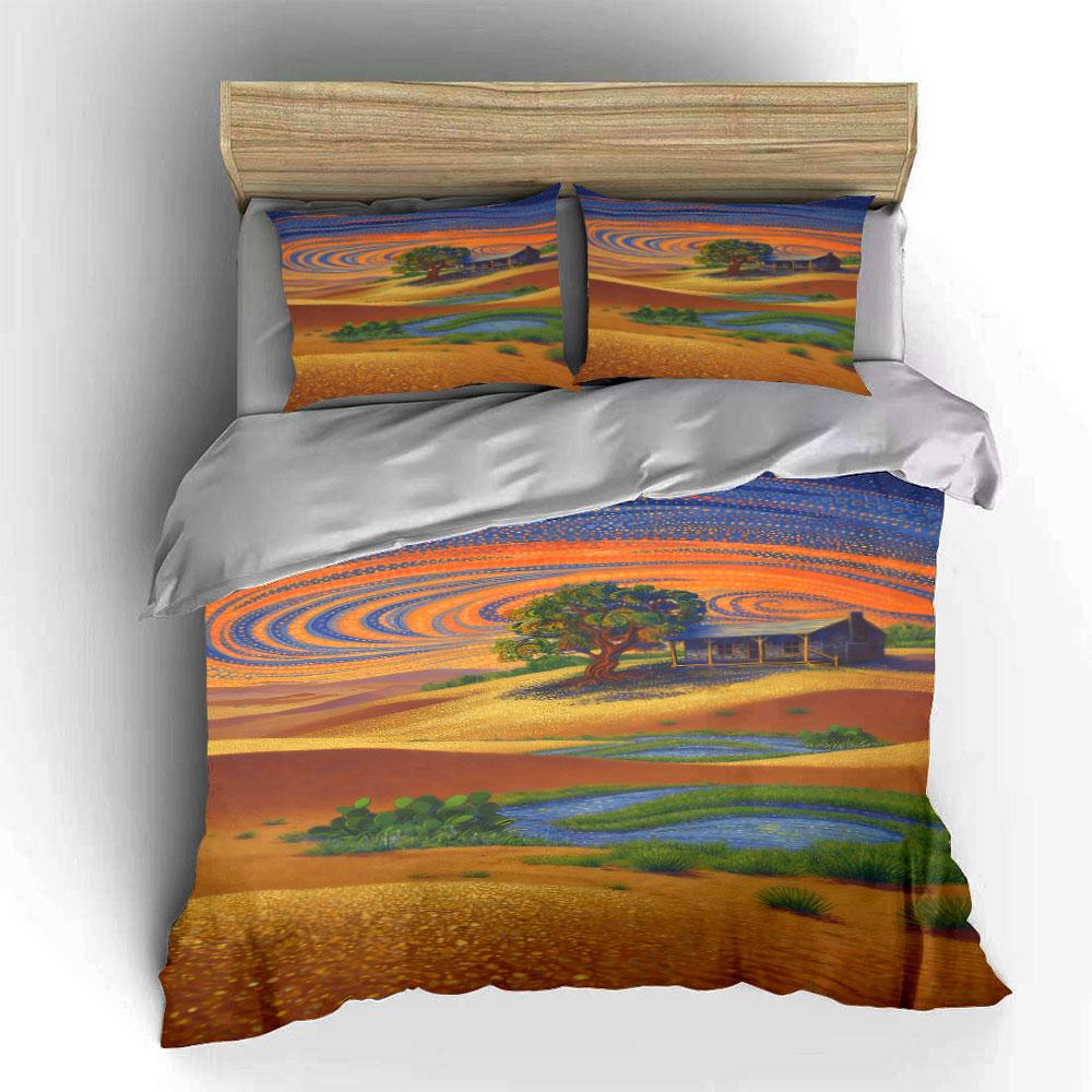 Swirling Sky, Tree, House. Bedding Sets Duvet Cover Sets Duvet Covers Pillowcases(1 * Duvet Cover 2 * Pillowcases, Without Duvet Insert)