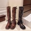 2025 Women's Retro Over-the-Knee High-Top Boots, Versatile Autumn/Winter In Paris Gray & Dark Brown