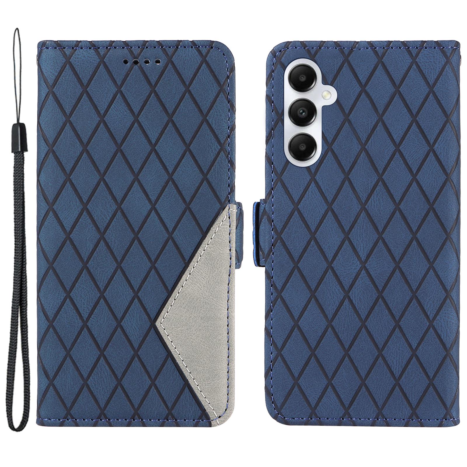 

Для Samsung Galaxy A05s 4G Чохол Ромбовидний Тиснений Гаманець-Книжка зі Штучної Шкіри Blue