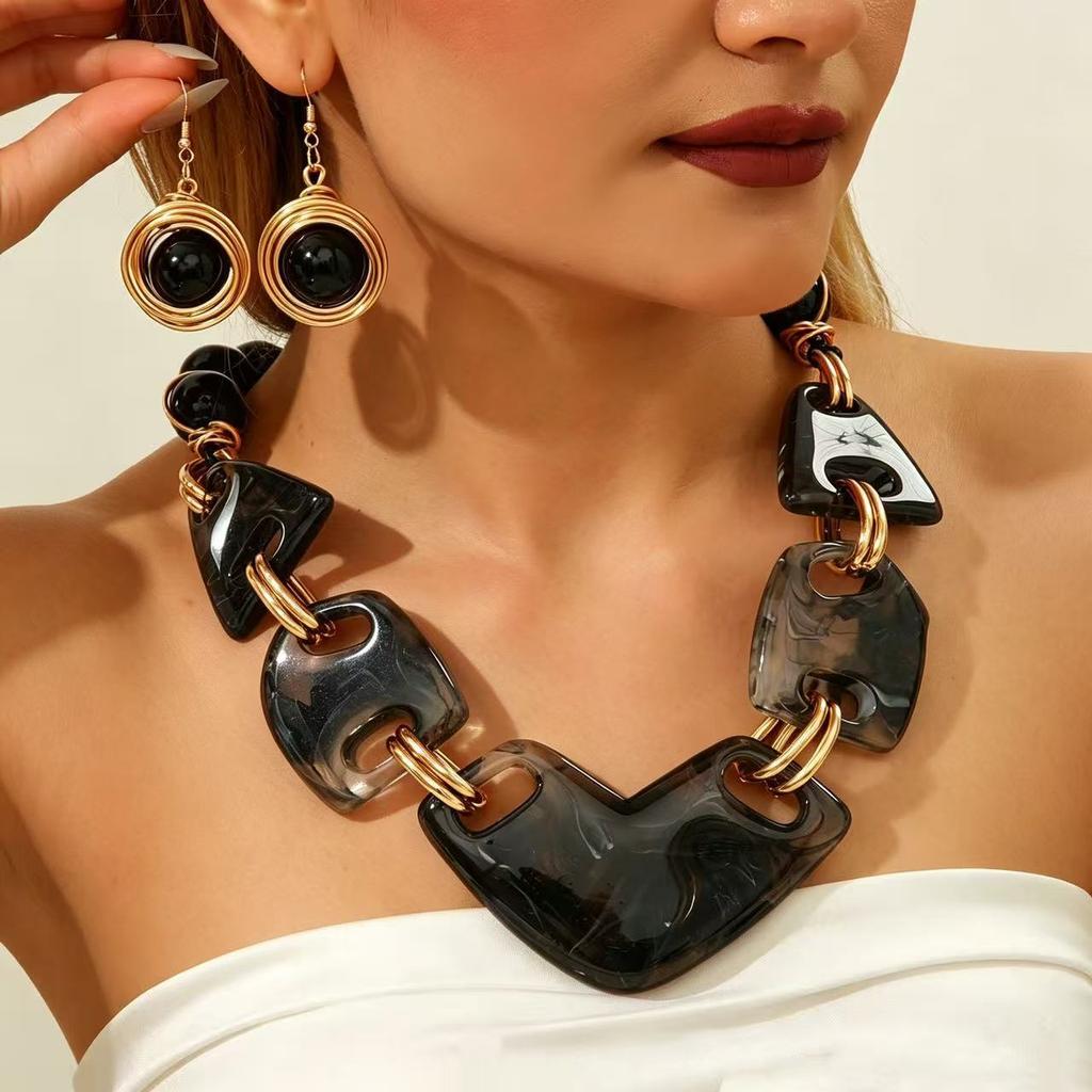 Exaggerated Geometric Irregular Resin Necklace Earring for Women's Jewelry Set