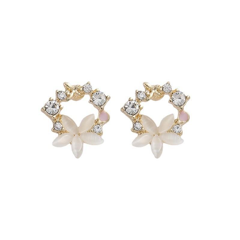 2025 French Cat's Eye Zircon Flower Earrings - 925 Silver Light Luxury Design