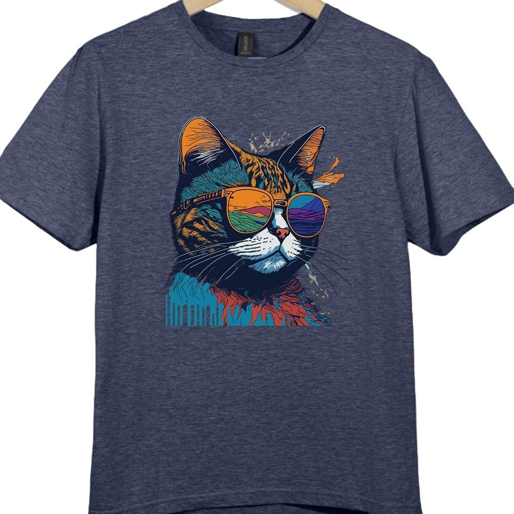 Cat With Sunglasses T Shirt Funny Cool Cat Lover Retro Colorful Graphic Tee