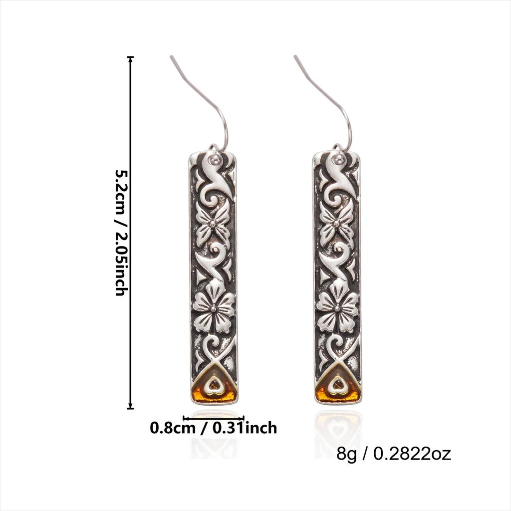 Vintage Floral Engraved Bar Drop Earrings For Women Boho Silver Color Dangle Earring Ethnic Vacation Jewelry Gift