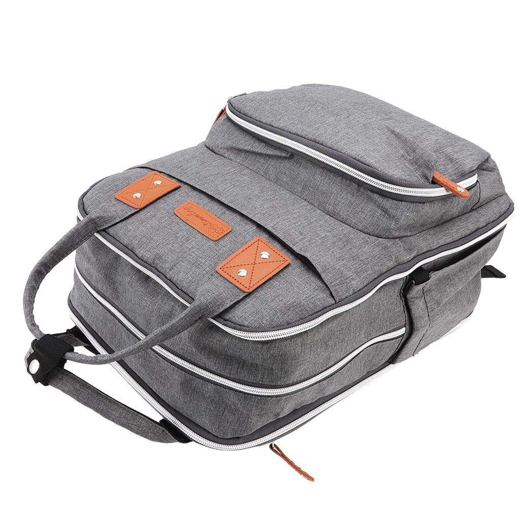 Baby Diaper Bag Foldable Large Capacity Dark Grey Portable Divided Design Wide Mouth Pocket