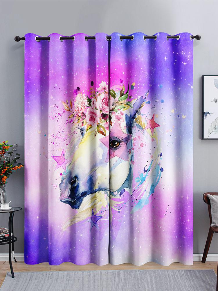 Curtain Illustration Rainbow Cat Butterfly Curtain Shade Bedroom 3D Digital Printing Blackout Curtain 2pcs*97cm*114cm*2