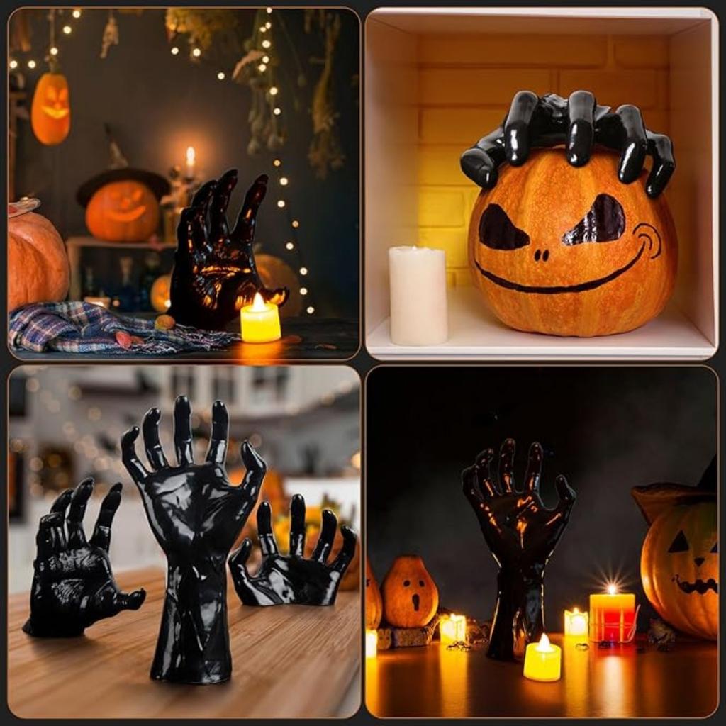 Halloween Decorations Devil Hand Statue Candle Holder Black Demon Hand Sculpture Wall Mounted Gothic Spooky Devil Ornament Home