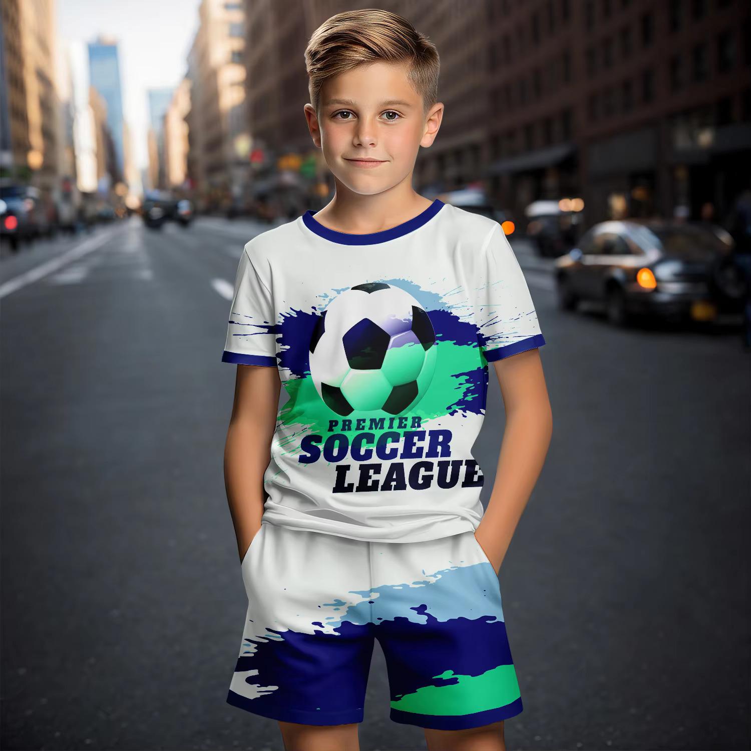 

Summer Children Boys Set Personalized Trend 3D Football Printed Short Sleeve Set 140cm