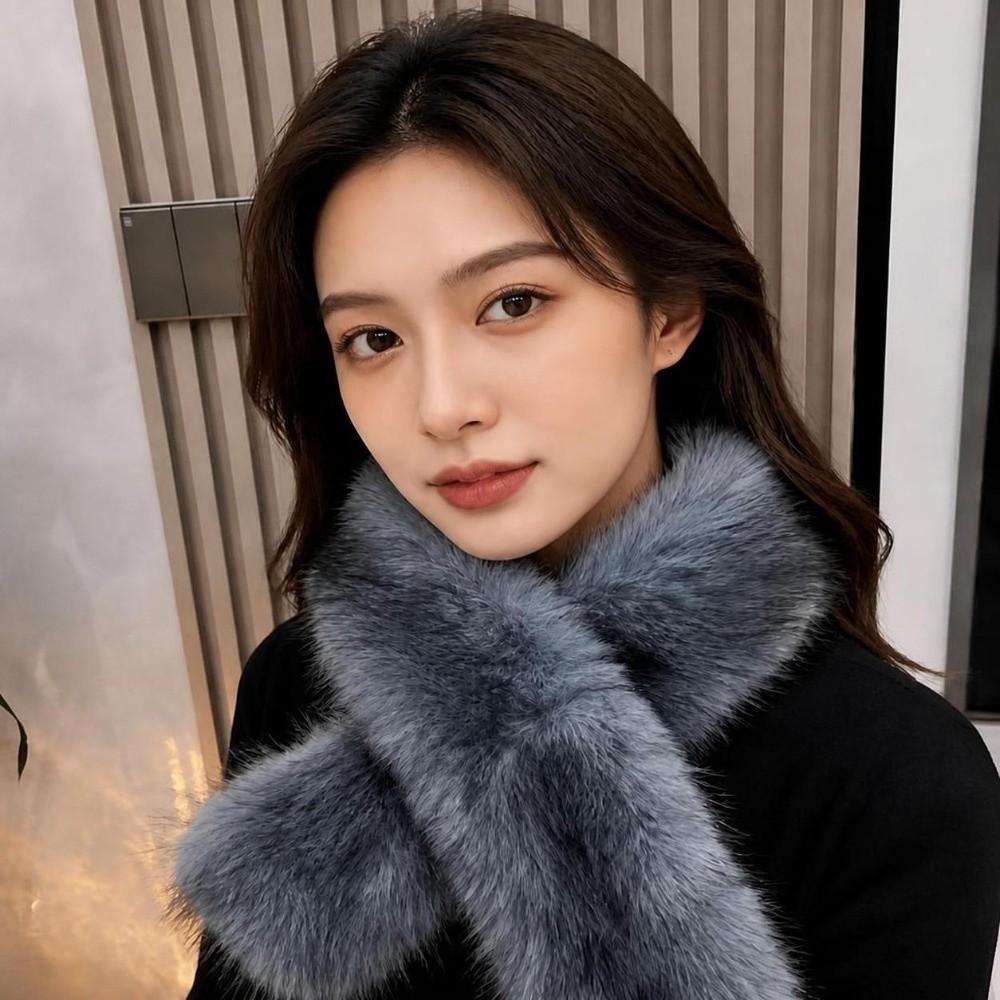 Plush Cross Scarf Thickened Neck Collar Elegant Imitation Fox Fur Scarf Outdoor