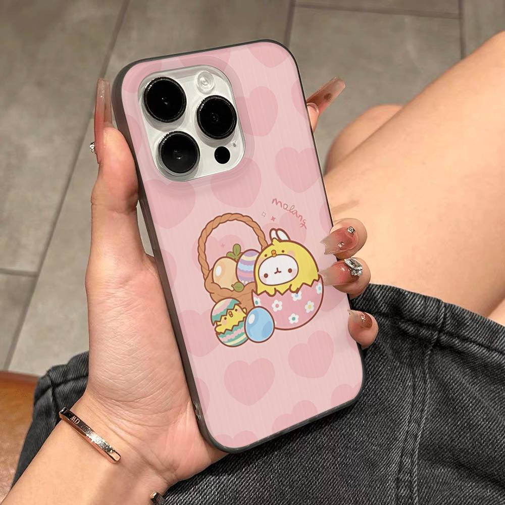 Kawaii Niedliches Kaninchen M-MolangS Anime Für IPhone 17 16 15 Plus Pro Max 12 14 Plus 11 13 Welle Geriffelt Streifen Funda Handyhülle
