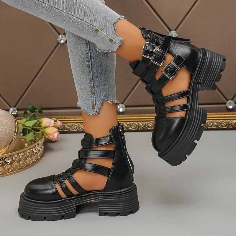 Fashion 2025 Brand Shoes Female Closed Toe Women's Sandals Fashion Belt Buckle Casual Back Zipper Summer Hollow Out Platform Sandals