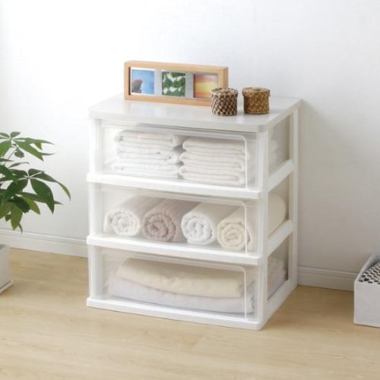 Iris Ohyama Chest 3 Tiers Complete Product Ready To Use As Soon As It Arrives Wide Made In Japan Width X Depth 41 X Height 62 Cm White White Wood Top