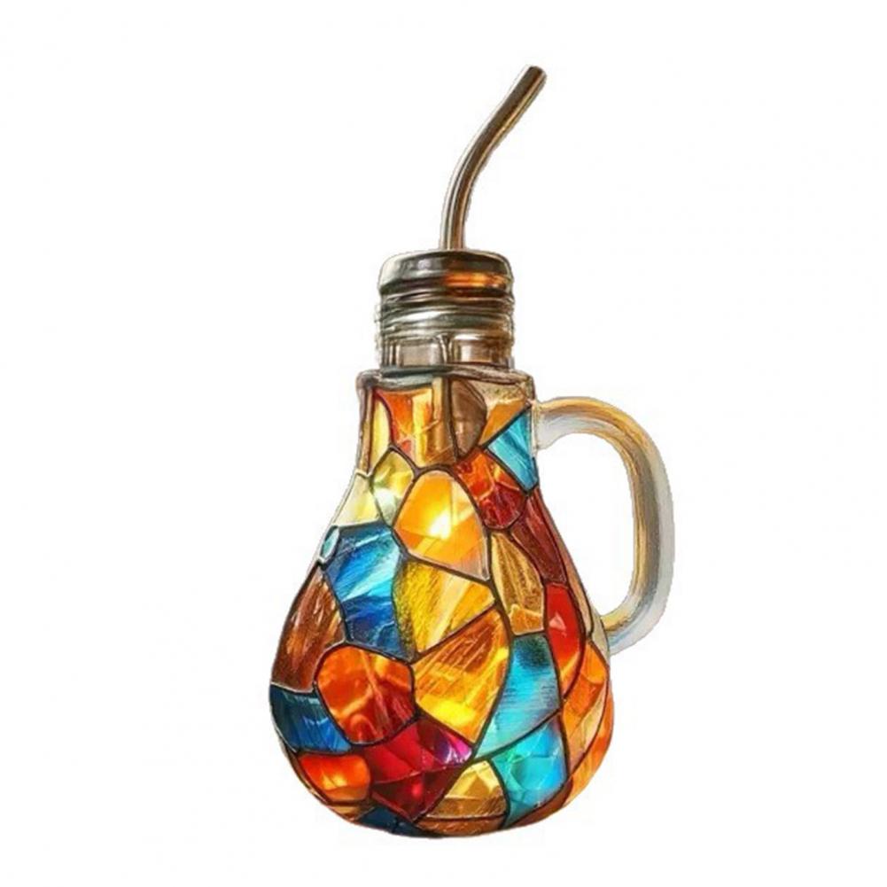 

Light Bulb Water Cup 350ml Painted Light Bulb Mug Unique 3D Design Coffee Cup Glass Juice Milk Tea Cup with Straw
