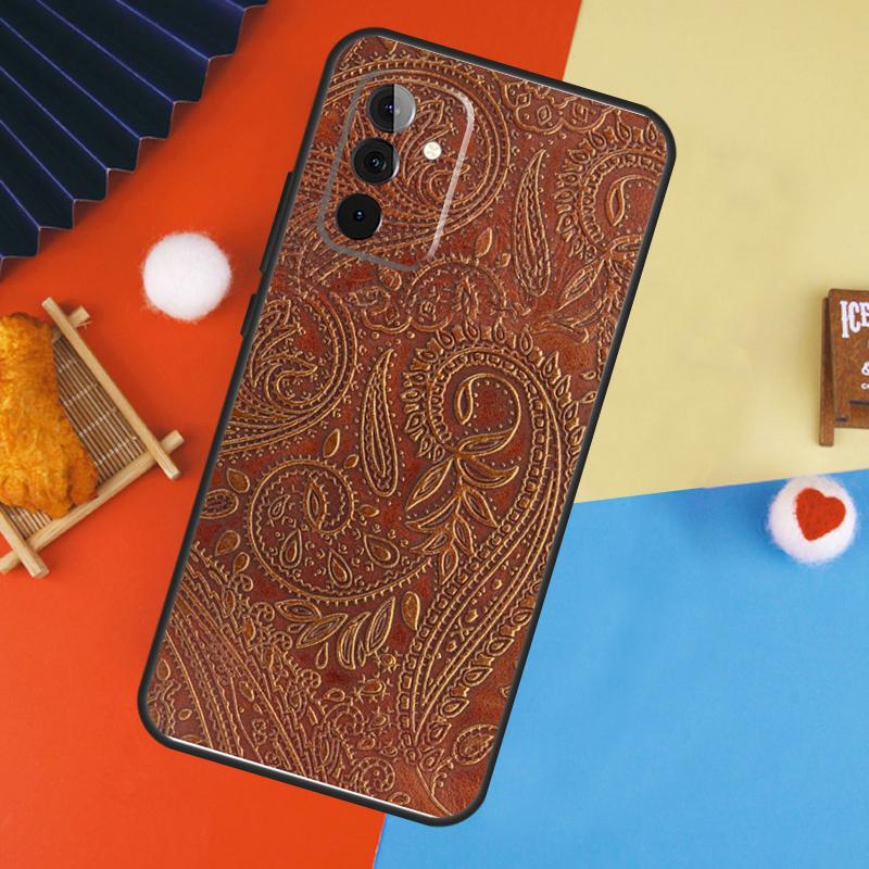 Brown Hand Tooled Western Case For Samsung Galaxy A53 A33 A13 A54 A34 A14 A56 A36 A16 A06 A12 A32 A52 A35 A17 A15 A55