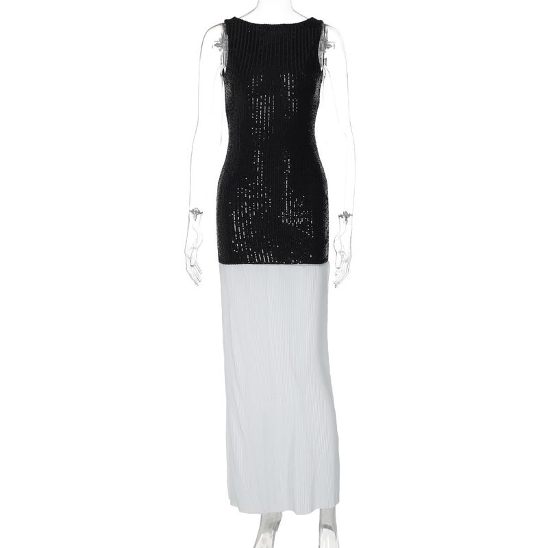 

Sleeveless Sleeveless Sequined Dress Open Back Sleeveless Sequins Dress Black L