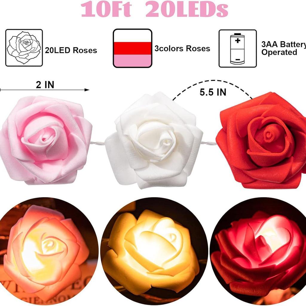 LED Colorful Rose String Lights for Valentine's Day & Romantic Room Decor