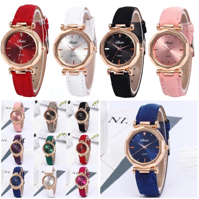 Stylish Women Vintage Matte Faux Leather Rhombus Crystal Stones Quartz Timepiece