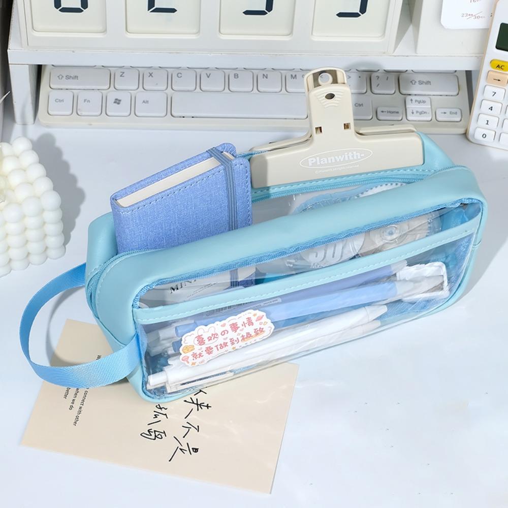 New Transparent Pen Bag Handheld Multi-functional Stationery Bag Large Capacity Pen Pouch Back To School