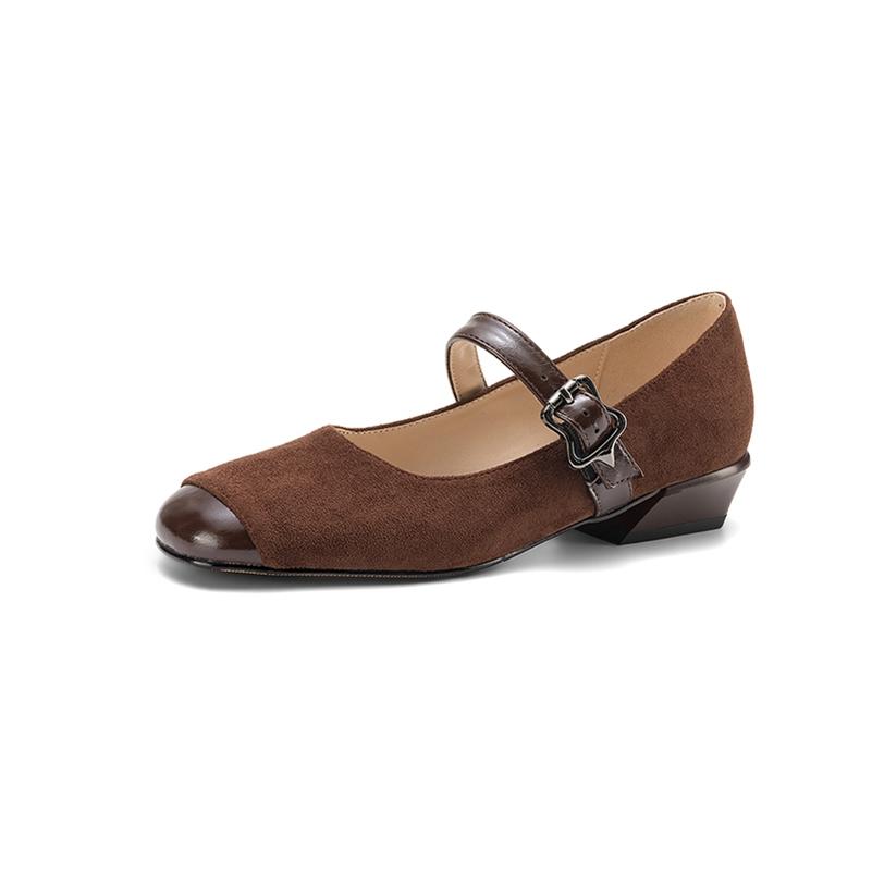 

FOREADA Women Mary Janes Heels Round Toe Flats Buckle Concise Brand Design Ladies Fashion Shoes Spring Autumn Black Brown 43 39 коричневий