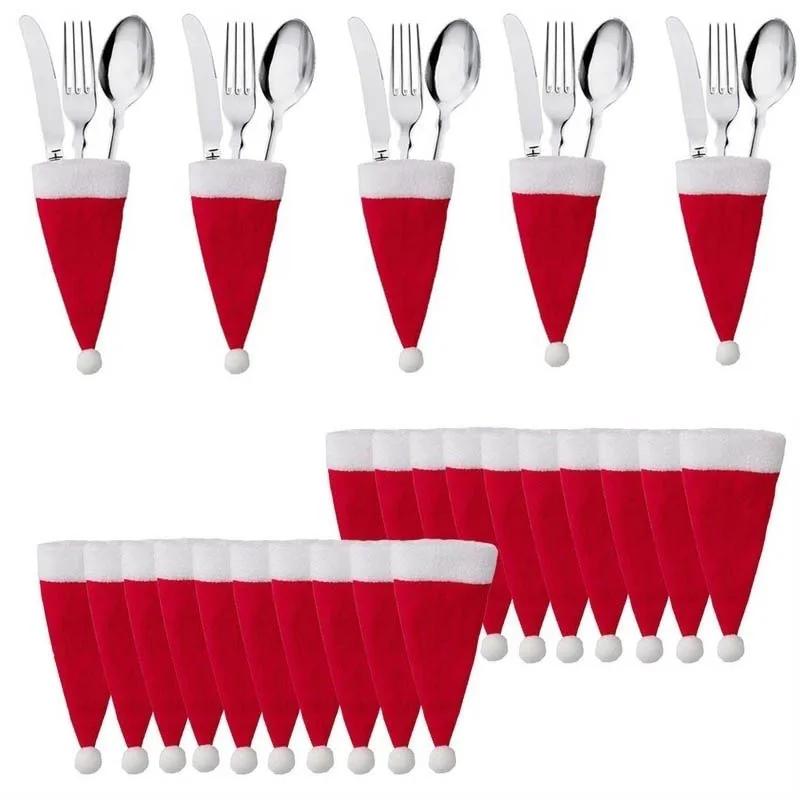 5/10pcs Christmas Decorations Kitchen Tableware Fork Knife Cutlery Holder Bag Pocket Xmas Spoon Bags Dinner Table Decor Ornament