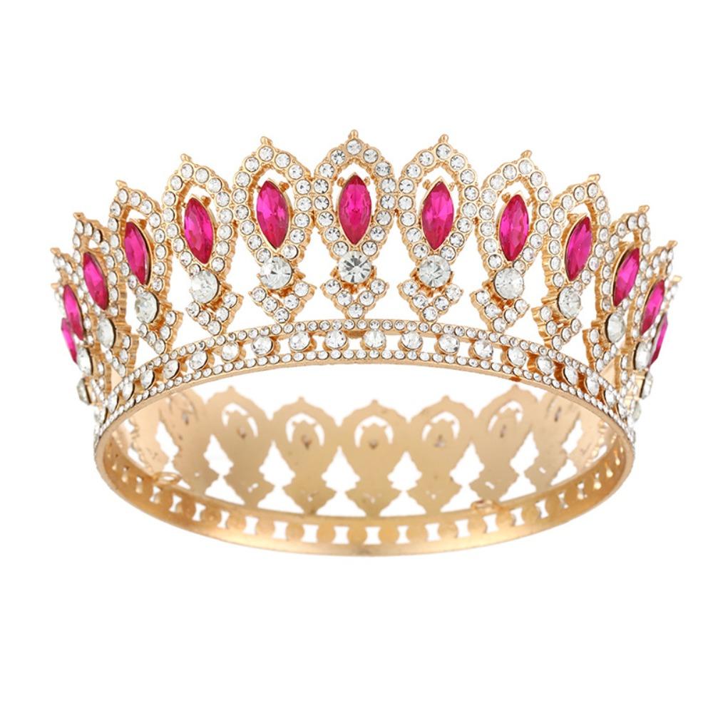 Round Princess Queen Tiara European Crystal Full Crown Metal Bridal Wedding Crowns  Birthday Party