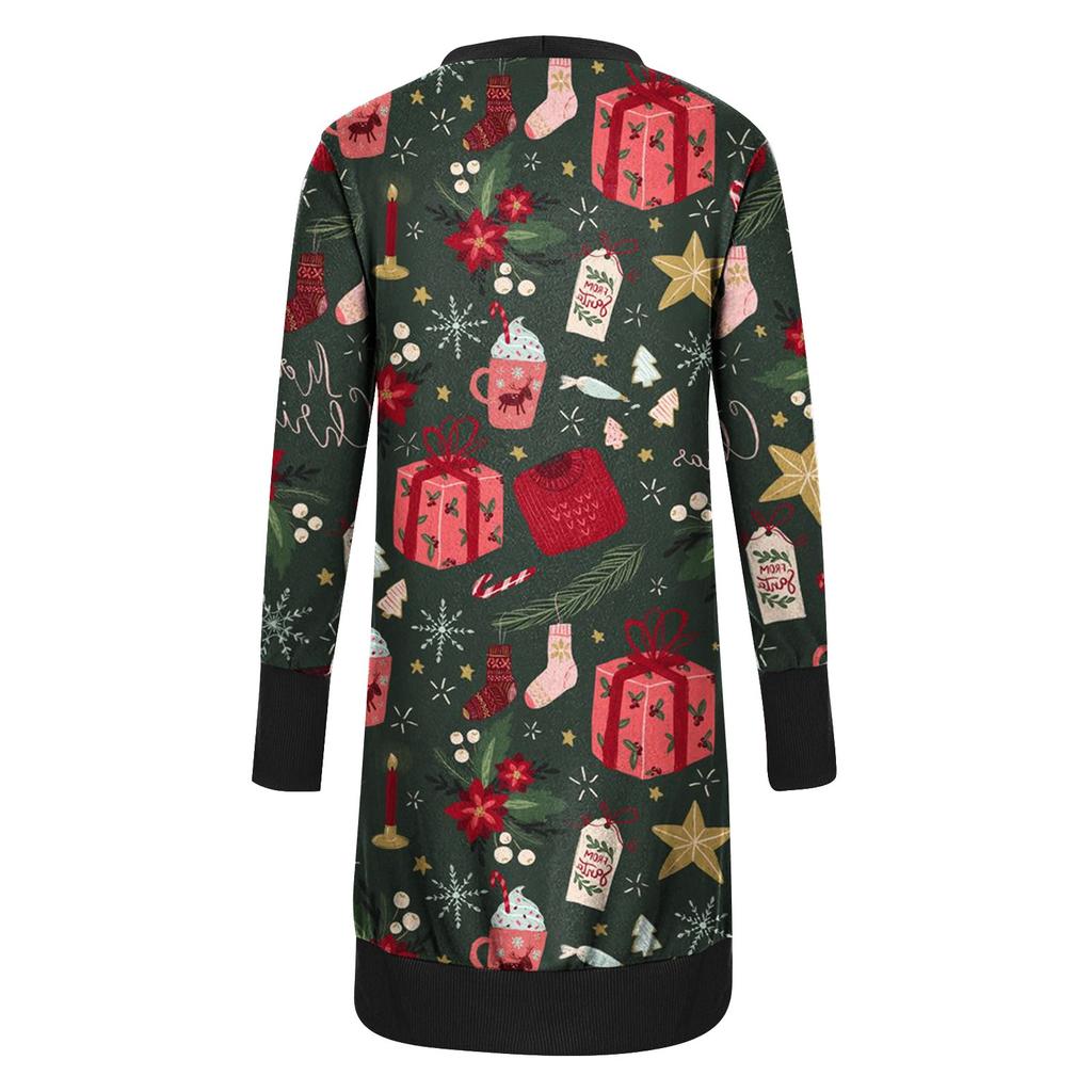Dames Casual Lange Mouw Voorvest Gradueel Kerst Bedrukte Top Lichtgewicht Jas