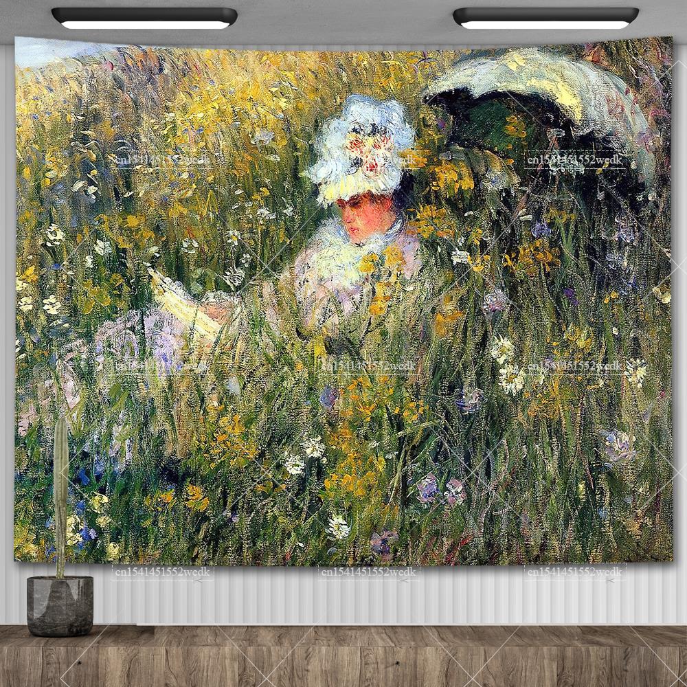 

Произведения искусства Клода Моне Настенный декор Гобелен Сад Цветочный пейзаж Картины маслом Эстетическое украшение комнаты Обои для общежития 95X73CM