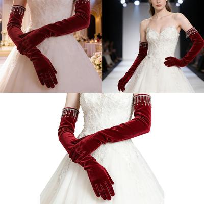 Elegant Velvet Long Gloves Decors Ideal for Evening Wear and Special Occasion Providing Warmth and Style Seamless Design