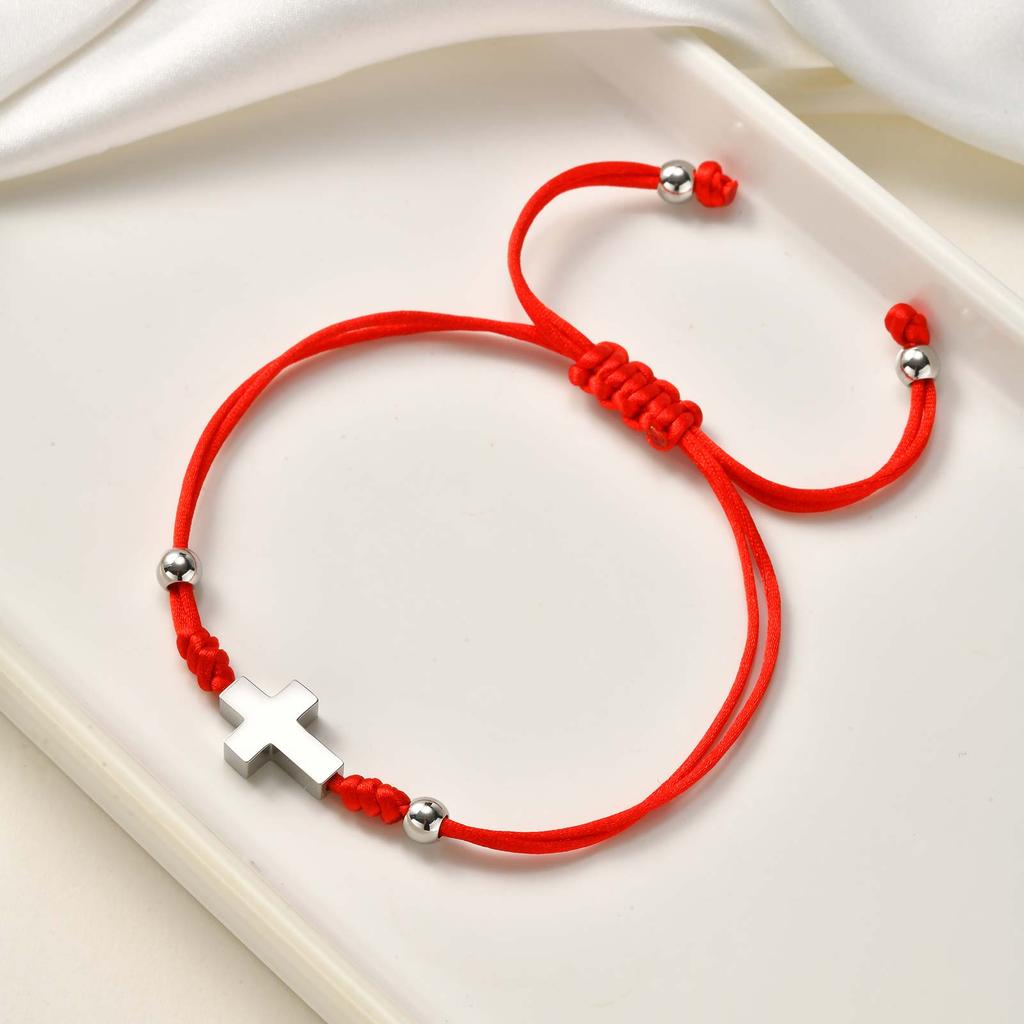 Red Braided Rope Cross Bracelet for Women Stainless Steel Pray Adjustable Bracelets Lucky Accessories Jewelry Gift