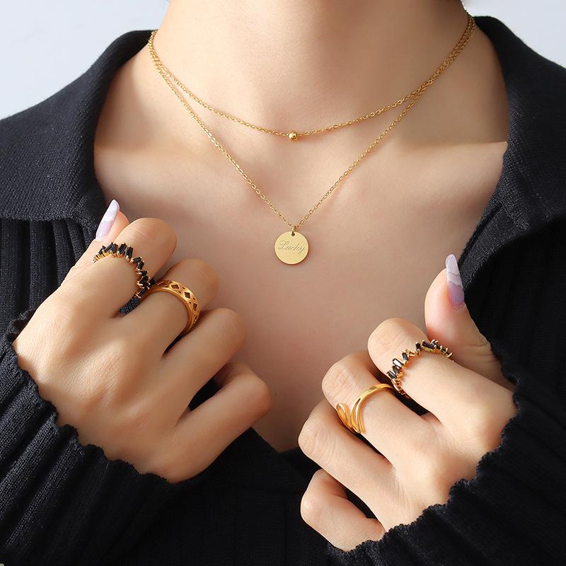 18K Gold Plated Lucky Round Pendant Double Layer Clavicle Necklace - European and American Style