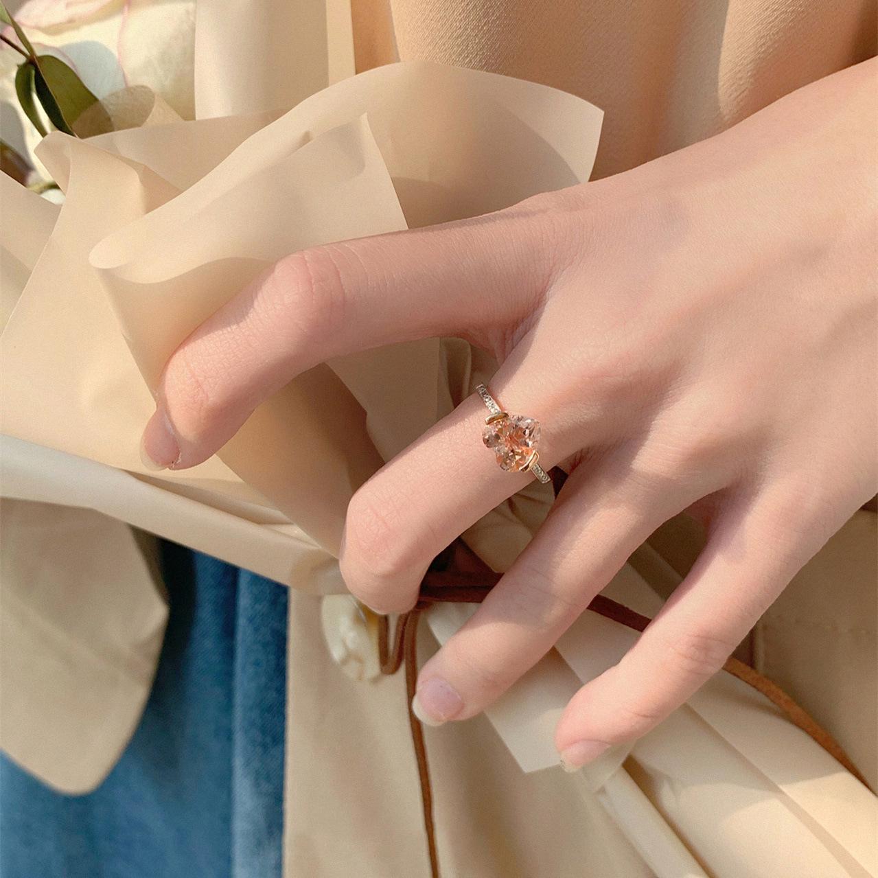 

Кольцо-сердце из стерлингового серебра S925 с покрытием из розового золота для женщин - Модная бижутерия US Size 9 розового золота