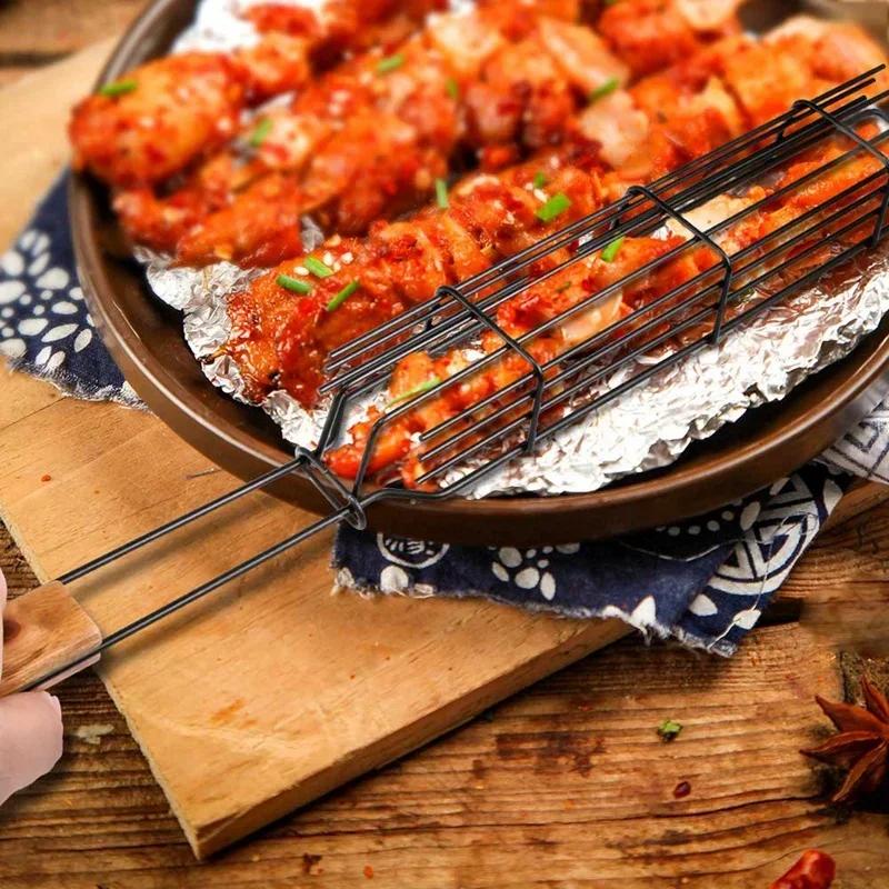 Tragbarer Kebob-Grillkorb aus Edelstahl mit Antihaftbeschichtung, Grillkorb, Werkzeug aus Netzgewebe, Küchenutensilien, Küchenzubehör