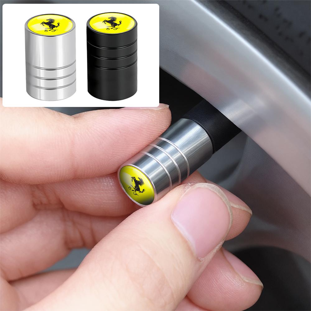 4Pcs Car Logo Wheel Valve Caps Stem Covers Auto Exterior Accessories For Ferrari F1 458 488 SF90 Stradale SF90Spider 296 GTB 296 WM2