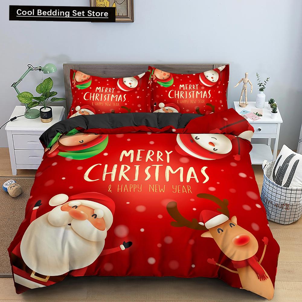 3D Merry Christmas King Queen Bedding Set Kids Cartoon Santa Snowman Deer Comforter Cover XMAS Duvet Cover Polyester Quilt Cover