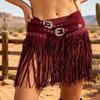 Extra Brede Franje Tailleband Zachte Matte Look Dubbele Gesp Riem Rok Riem Western Cowboy Stijl
