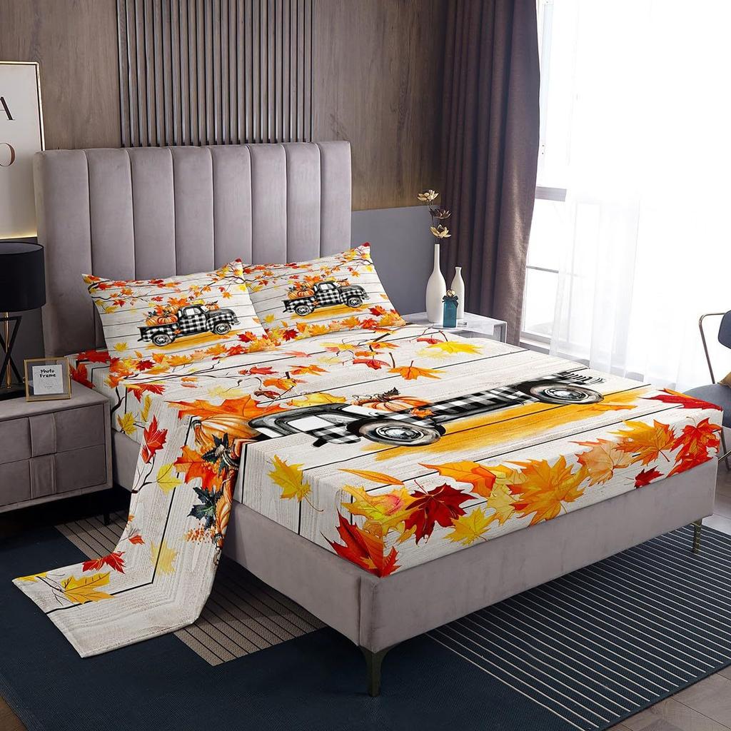 Autumn Harvest Pumpkin Pattern Sheet Four-piece Bedding Set Bedding Set Bedroom Dormitory Bedding Decoration