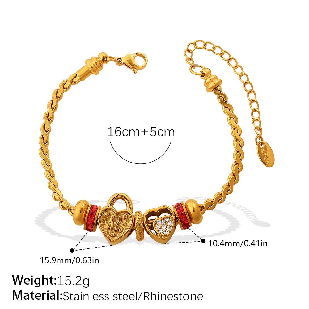 Waterproof Vintage Gold Beaded Heart Lock Stainless Steel 18K Light Luxury Chain Bracelet With EU Reach US CPSIA Standard Heart Lock & Key Charm Bracelet