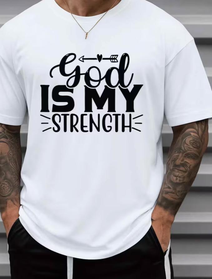 Unisexs God Is My Strength Tshirt Casual Short Sleeve Round Neck Apparel God Saying Print Church Casual Attire Gifts Tshirt