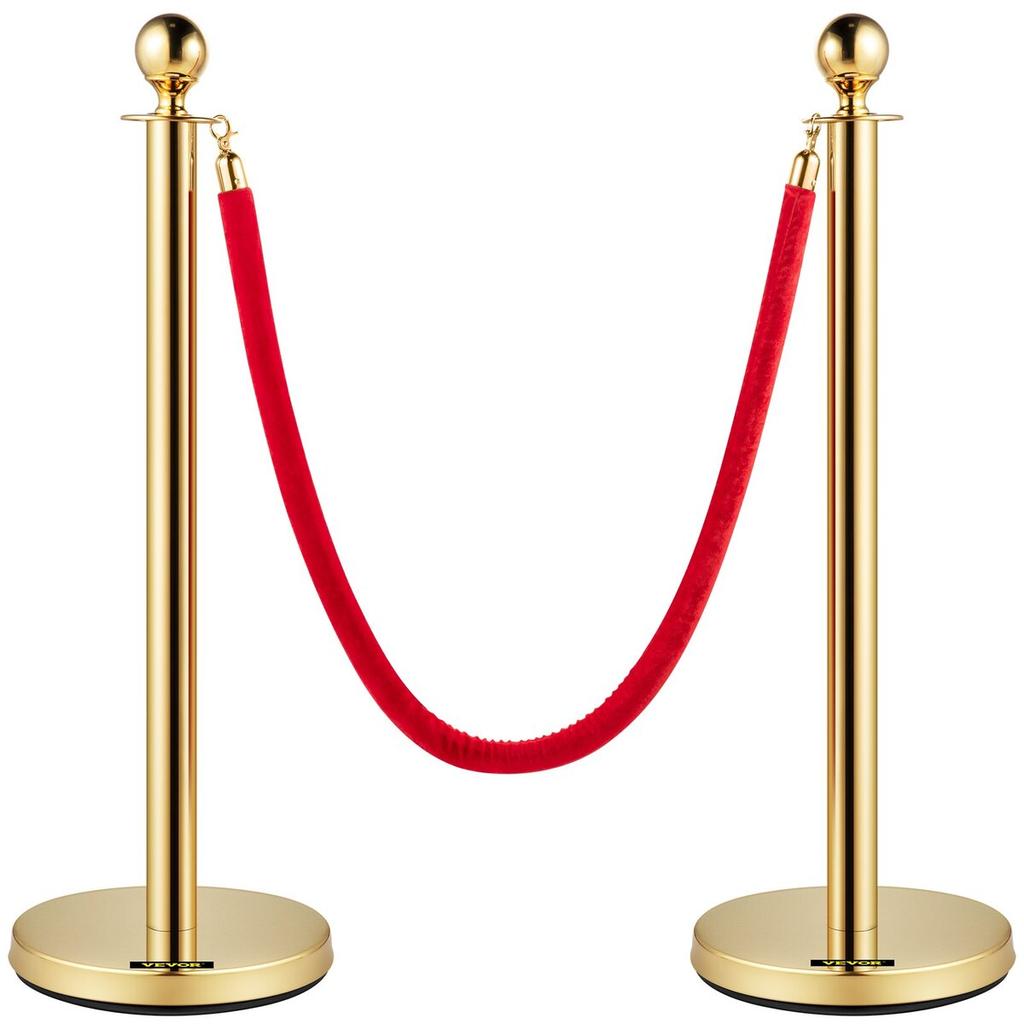 Velvet Ropes and Posts Gold Stanchion 5ft/1.5m Crowd Control Barriers 4PCS