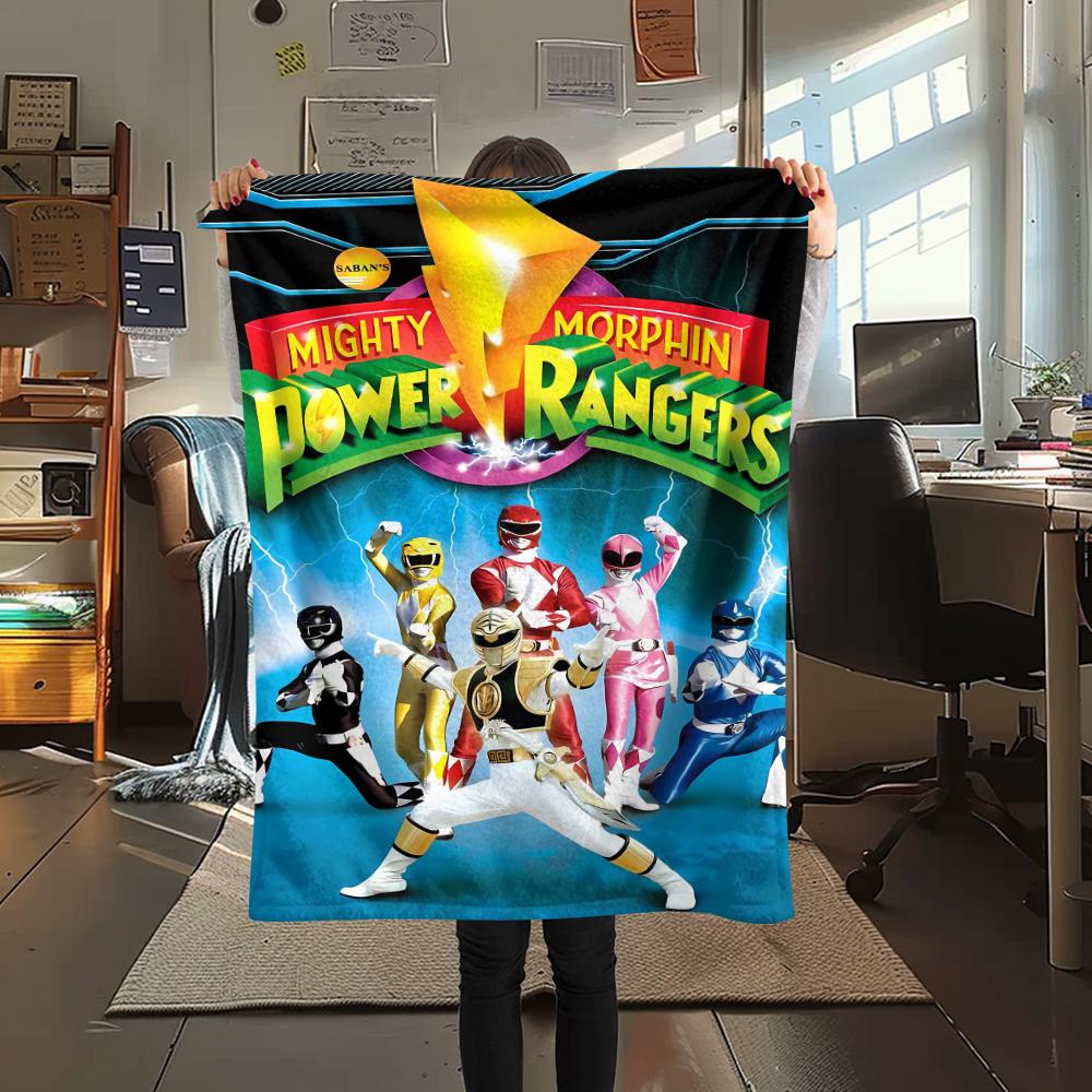 1 Stück Power Rangers Aufdruck Flanelldecke, Hohe Qualität, Bequem für alle Jahreszeiten, Heimdekoration, Wärme und Komfort, Perfekt für Geschenke