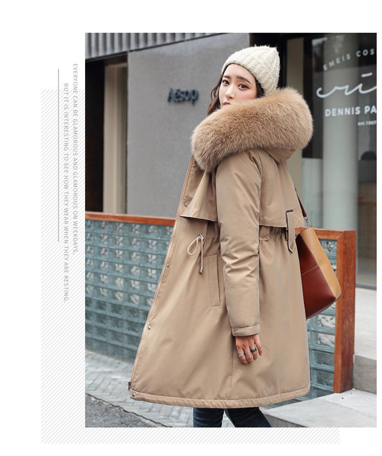 2025 Winter Women's Mid-Length Fur Collar Cotton Coat with Velvet Padding