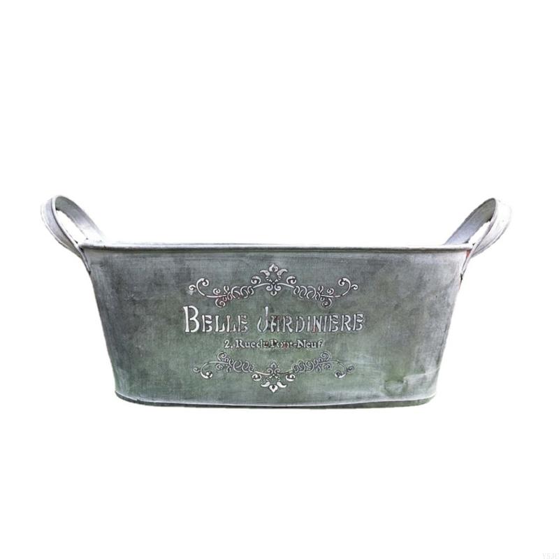 Y5JC Metal Bucket Planter With Double Handles Iron Flower Pot Metal Tray For Storage